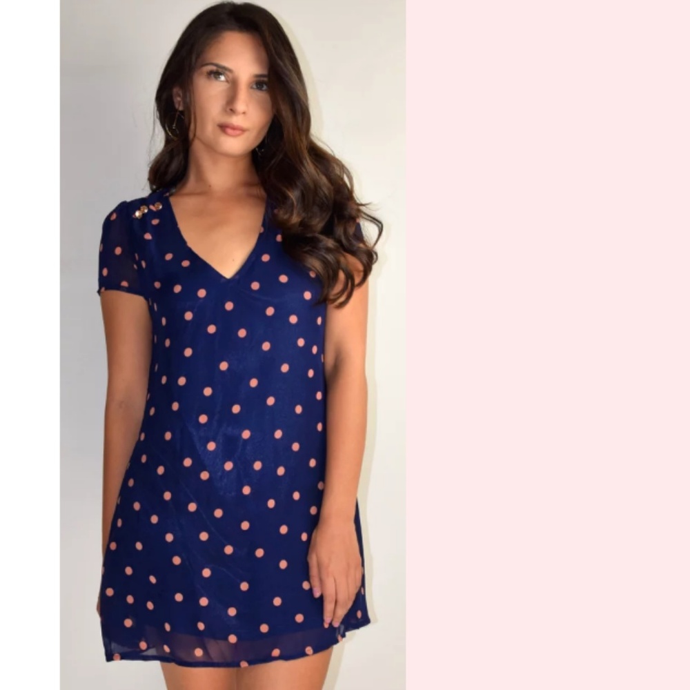 Melon Dotted Royal Blue Dress